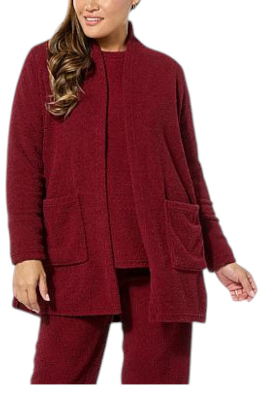 Comfort Code Women's Average Marshmallow Knit Cozy Cardigan Maroon - Petite